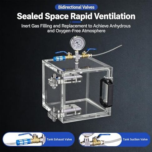 Vacuum Degassing Chamber, Clear Degassing Box Kit w/Pressure Gauge, 2-Way Valve, High Transparency Acrylic, Rapid Ventilation, Strong Sealing,for Factory in Saudi Arabia