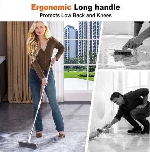 Floor Scrub Brush with Long Handle, Heavy-Duty Tile and Shower Grout Brush Stiff, Professional Grout Cleaner for Bathroom, Kitchen, Floor, Tile Brush Concrete Surfaces in Kuwait