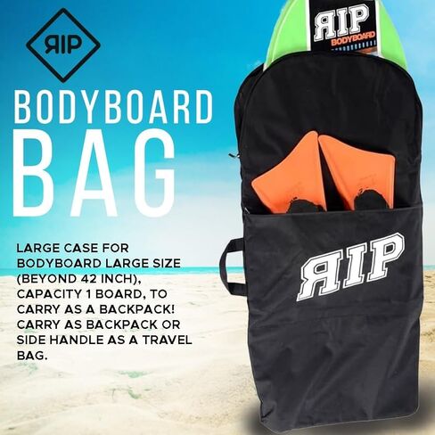 RIP BODYBOARDS - حقيبة متينة من النايلون - أسود، غطاء واقٍ، نقل مريح، زعانف، بدلة غطس، تخزين الشمع، ملحقات الشاطئ، معدات الرياضات المائية، نمط حقيبة الظهر، هيكل عالي التحمل in Saudi Arabia