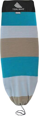 Tidal Wake TAG-IT –58" Snub Nose Surf & Wake Board Sock - Soft Wakesurf/Wakeboard Bag with Built-in Name Tab, Customizable Wake Surfboard/Wakeboard Cover Protects Your Board Teal-Cream-Taupe in Kuwait