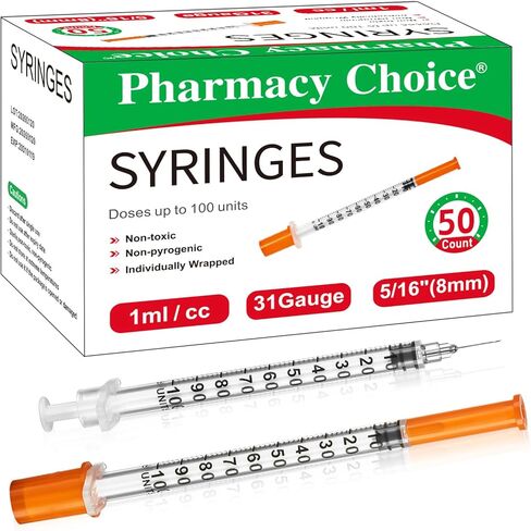 1ml 31 Gauge 5/16 Inch 8mm Syringe, Individually Packed , 50PACK in Kuwait