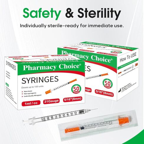 1ml 31 Gauge 5/16 Inch 8mm Syringe, Individually Packed , 50PACK in Kuwait