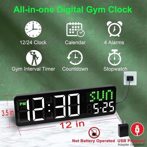 مؤقت الصالة الرياضية مقاس 12 بوصة، ساعة تمرين بفاصل زمني لساعة الحائط الرقمية لصالة الألعاب الرياضية المنزلية بالثواني، 5 أوضاع عرض | العد التنازلي للتحكم عن بعد/ساعة توقيت | 4 أجهزة إنذار تناسب مكتب غرفة المعيشة في الفصل الدراسي in Kuwait