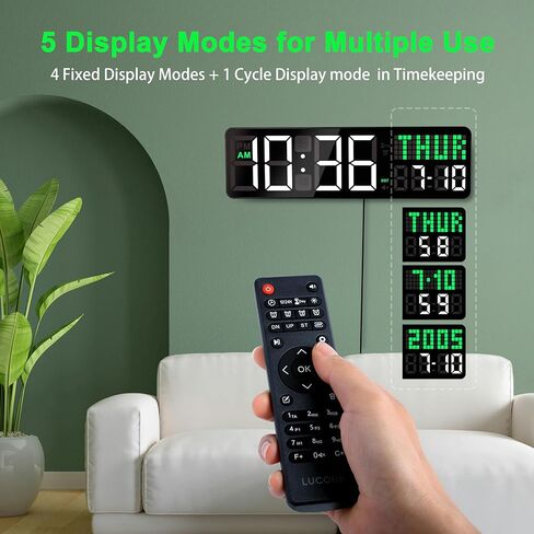 مؤقت الصالة الرياضية مقاس 12 بوصة، ساعة تمرين بفاصل زمني لساعة الحائط الرقمية لصالة الألعاب الرياضية المنزلية بالثواني، 5 أوضاع عرض | العد التنازلي للتحكم عن بعد/ساعة توقيت | 4 أجهزة إنذار تناسب مكتب غرفة المعيشة في الفصل الدراسي in Kuwait