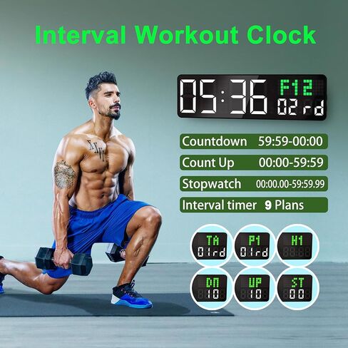مؤقت الصالة الرياضية مقاس 12 بوصة، ساعة تمرين بفاصل زمني لساعة الحائط الرقمية لصالة الألعاب الرياضية المنزلية بالثواني، 5 أوضاع عرض | العد التنازلي للتحكم عن بعد/ساعة توقيت | 4 أجهزة إنذار تناسب مكتب غرفة المعيشة في الفصل الدراسي in Kuwait