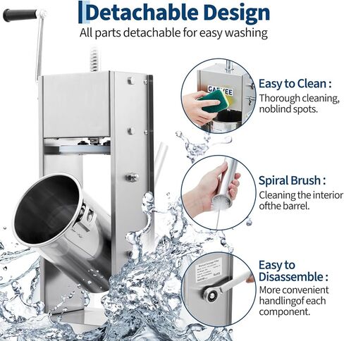 Premium Vertical Sausage Stuffer Machine 5L with 5 Stainless Steel Stuffing Tubes, Detachable Parts for Easy Cleaning, Commercial and Home Use in Kuwait
