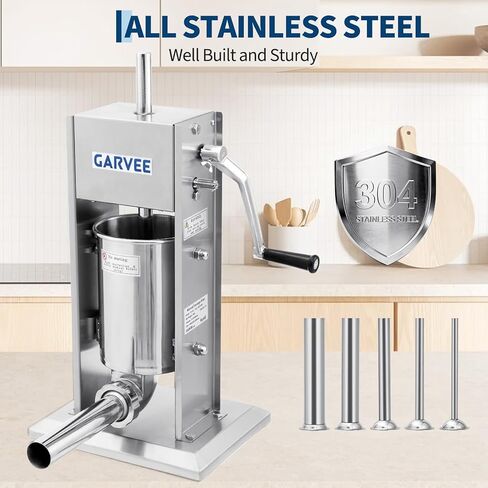 Premium Vertical Sausage Stuffer Machine 5L with 5 Stainless Steel Stuffing Tubes, Detachable Parts for Easy Cleaning, Commercial and Home Use in Kuwait