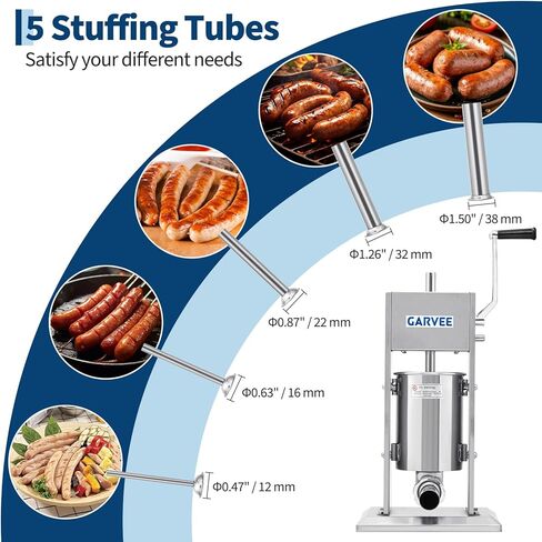 Premium Vertical Sausage Stuffer Machine 5L with 5 Stainless Steel Stuffing Tubes, Detachable Parts for Easy Cleaning, Commercial and Home Use in Kuwait