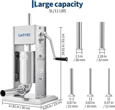Premium Vertical Sausage Stuffer Machine 5L with 5 Stainless Steel Stuffing Tubes, Detachable Parts for Easy Cleaning, Commercial and Home Use in Kuwait