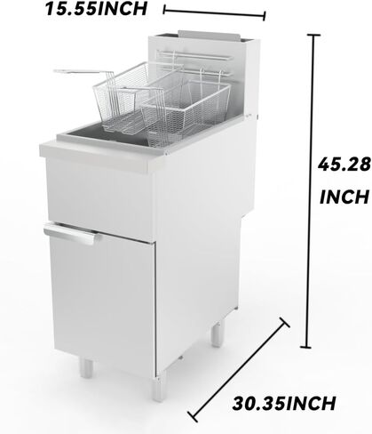 مقلاة عميقة تجارية، مقلاة 3 شعلات للمطاعم، مقلاة عميقة قائمة على الأرض من الفولاذ المقاوم للصدأ مع سلال مزدوجة ودرجة حرارة قابلة للتعديل، تعمل بالبروبان، سعة 40 رطل، 90.000 وحدة حرارية بريطانية in Kuwait