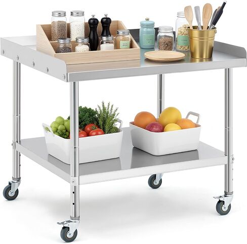 Stainless Steel Table, Heavy-Duty Prep Table with Removable Backsplash for Versatile Workspaces,Versatile Commercial Worktable with 4 Wheels for Kitchens & Restaurants,36 * 30 * 30 in in Saudi Arabia
