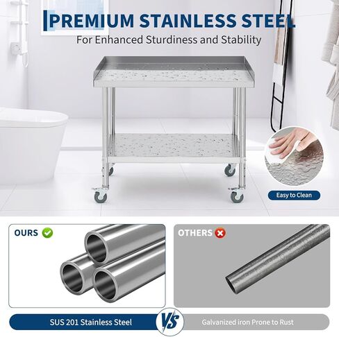 Stainless Steel Table, Heavy-Duty Prep Table with Removable Backsplash for Versatile Workspaces,Versatile Commercial Worktable with 4 Wheels for Kitchens & Restaurants,36 * 30 * 30 in in Saudi Arabia