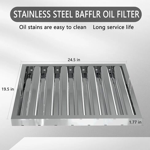 Stainless Steel Commercial Kitchen Hood Filter, Range Hood Baffle Grease Filter for Restaurant Exhaust Hoods, UL/NSF Listed, 24.5W x 19.5H Inch 7 Grooves Hood Filters（5 Pack） in Saudi Arabia