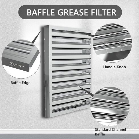 Stainless Steel Commercial Kitchen Hood Filter, Range Hood Baffle Grease Filter for Restaurant Exhaust Hoods, UL/NSF Listed, 24.5W x 19.5H Inch 7 Grooves Hood Filters（5 Pack） in Saudi Arabia