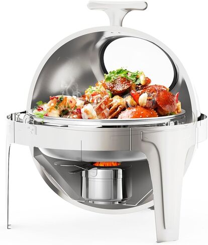 طقم بوفيه أطباق من الفولاذ المقاوم للصدأ بسعة 6.3 لتر مع نافذة زجاجية - خادم احترافي لتسخين الطعام لتقديم الطعام والحفلات وحفلات الزفاف والولائم والمناسبات - أواني طهي متينة لتقديم الطعام، سعة 6 لتر in Kuwait