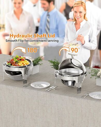 طقم بوفيه أطباق من الفولاذ المقاوم للصدأ بسعة 6.3 لتر مع نافذة زجاجية - خادم احترافي لتسخين الطعام لتقديم الطعام والحفلات وحفلات الزفاف والولائم والمناسبات - أواني طهي متينة لتقديم الطعام، سعة 6 لتر in Kuwait