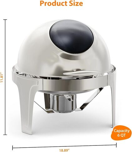 طقم بوفيه أطباق من الفولاذ المقاوم للصدأ بسعة 6.3 لتر مع نافذة زجاجية - خادم احترافي لتسخين الطعام لتقديم الطعام والحفلات وحفلات الزفاف والولائم والمناسبات - أواني طهي متينة لتقديم الطعام، سعة 6 لتر in Kuwait