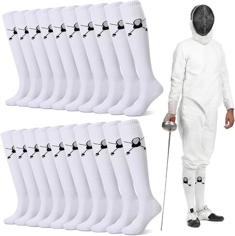 10 Pairs Fencing Socks for Epee and Foil White Cotton Knee High Socks Comfortable Support Athletic Stockings with Reinforced Foot Protection for Men Youth in Kuwait