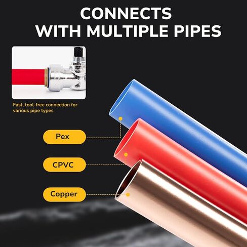 Tee Stop Valve, 1/2" PTC x 1/2" PTC x 1/4" OD Compression, Push to Connect Brass Plumbing Fitting for PEX, Copper, CPVC Pipe, Quarter-Turn Shut Off Water Valve Disconnect Clip in Kuwait
