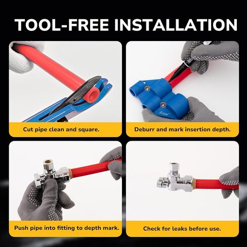 Tee Stop Valve, 1/2" PTC x 1/2" PTC x 1/4" OD Compression, Push to Connect Brass Plumbing Fitting for PEX, Copper, CPVC Pipe, Quarter-Turn Shut Off Water Valve Disconnect Clip in Kuwait