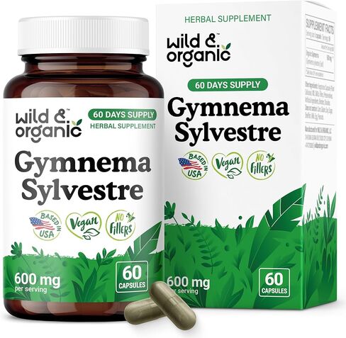 Wild & Organic Gymnema Sylvestre Capsules 600 mg - Overall Support - Natural Gymnema Supplement - Gurmar Herb Powder - 120 Days of Supply - Vegan, No Fillers, Non-GMO - 120 Count in Saudi Arabia