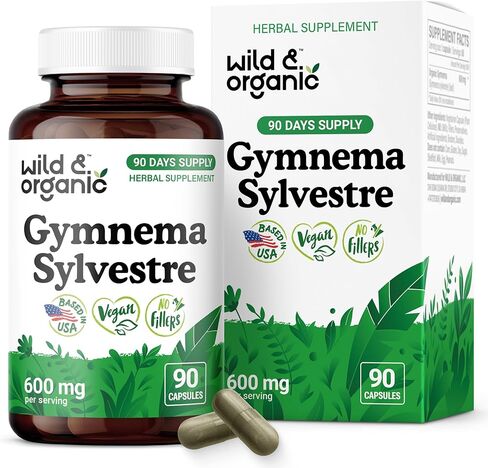 Wild & Organic Gymnema Sylvestre Capsules 600 mg - Overall Support - Natural Gymnema Supplement - Gurmar Herb Powder - 120 Days of Supply - Vegan, No Fillers, Non-GMO - 120 Count in Saudi Arabia
