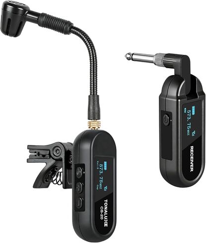 Wireless Saxophone Microphone System, UHF Rechargeable Instrument Cordless Mic for Sax and Trumpet, 164 ft Transmission, 20 Channels, Long Battery Life, Compatible with 6.35mm & 3.5mm Inputs in Kuwait