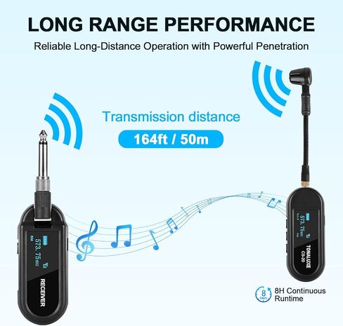 Wireless Saxophone Microphone System, UHF Rechargeable Instrument Cordless Mic for Sax and Trumpet, 164 ft Transmission, 20 Channels, Long Battery Life, Compatible with 6.35mm & 3.5mm Inputs in Kuwait