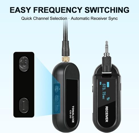 Wireless Saxophone Microphone System, UHF Rechargeable Instrument Cordless Mic for Sax and Trumpet, 164 ft Transmission, 20 Channels, Long Battery Life, Compatible with 6.35mm & 3.5mm Inputs in Kuwait