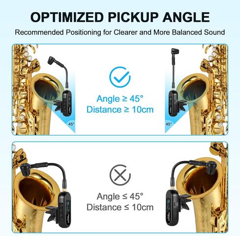 Wireless Saxophone Microphone System, UHF Rechargeable Instrument Cordless Mic for Sax and Trumpet, 164 ft Transmission, 20 Channels, Long Battery Life, Compatible with 6.35mm & 3.5mm Inputs in Kuwait