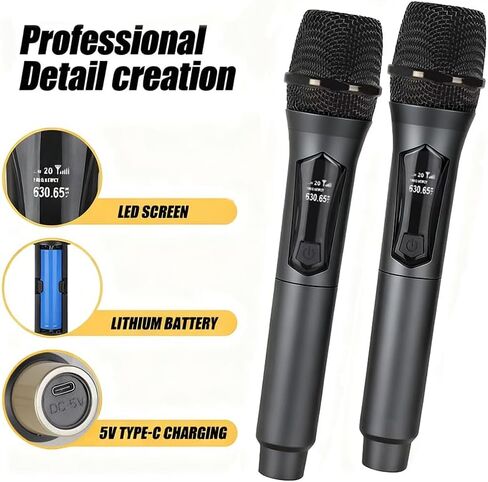 Wireless Karaoke Microphone, 8-Hour Battery Handheld Mic with Recharging Receiver & 3.5mm Adapter, Gray - for Singing, Parties, Home Music Entertainment in Kuwait