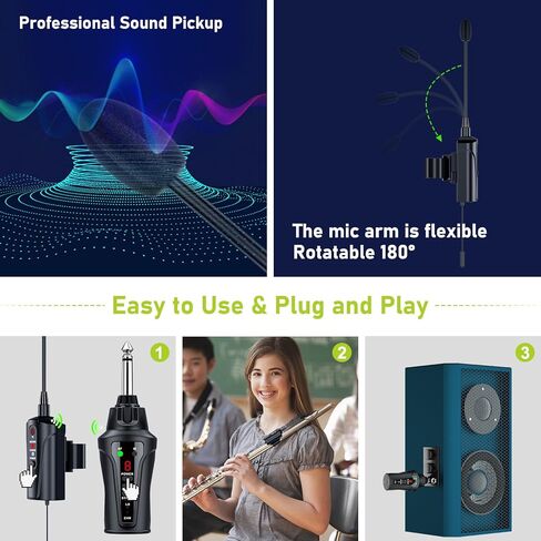 UHF Wireless Flute Microphone System, Wireless Tie-on Microphone for Flute, Suitable for Live Performances, PA Systems, Audio Mixers, and Speakers - DT-5 in Kuwait