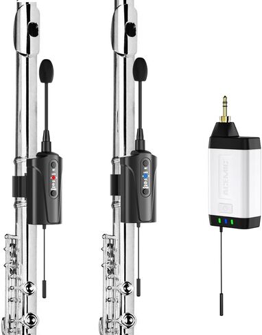 Dual UHF Flute Wireless Instrument Microphone Wireless Tie-on Mic for Flute, 1 Receiver and 2 Transmitter System for Live Performances, PA Systems, Audio Mixers, and Speakers Q2/DT-5 in Kuwait