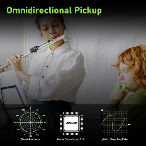 Dual UHF Flute Wireless Instrument Microphone Wireless Tie-on Mic for Flute, 1 Receiver and 2 Transmitter System for Live Performances, PA Systems, Audio Mixers, and Speakers Q2/DT-5 in Kuwait