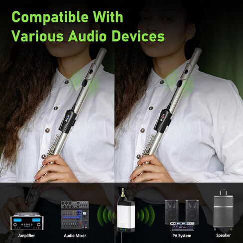 Dual UHF Flute Wireless Instrument Microphone Wireless Tie-on Mic for Flute, 1 Receiver and 2 Transmitter System for Live Performances, PA Systems, Audio Mixers, and Speakers Q2/DT-5 in Kuwait