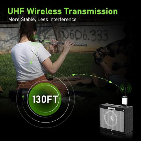 Dual UHF Flute Wireless Instrument Microphone Wireless Tie-on Mic for Flute, 1 Receiver and 2 Transmitter System for Live Performances, PA Systems, Audio Mixers, and Speakers Q2/DT-5 in Kuwait