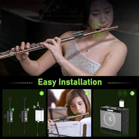 Dual UHF Flute Wireless Instrument Microphone Wireless Tie-on Mic for Flute, 1 Receiver and 2 Transmitter System for Live Performances, PA Systems, Audio Mixers, and Speakers Q2/DT-5 in Kuwait