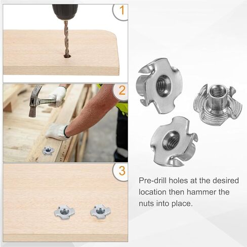 NACX M10 T-Nuts, 304 Stainless Steel Tee Nut, 4 Prong Tee Blind Nuts for Wood and Furniture, 10PCS in Saudi Arabia