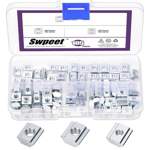 Swpeet 105Pcs 3 Sizes 2020 Series M3 M4 M5 Nickel Plated Carbon Steel T Sliding Nuts Assortment Kit, Hammer Nut T Slot Nuts for 2020 Aluminum Profiles Woodworking CNC Router Build Rail 3D Printer in Saudi Arabia