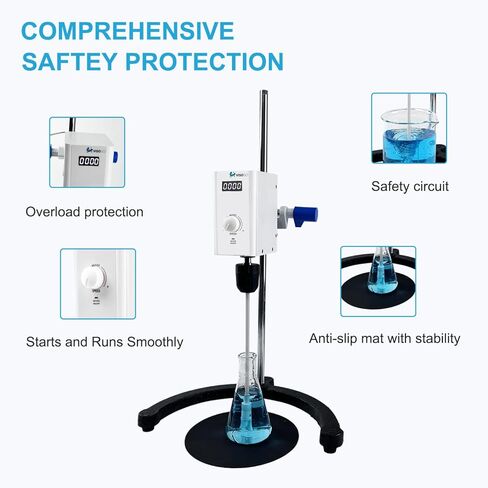 محرك علوي للمختبر الرقمي، السرعة 100-2000 دورة في الدقيقة، الحد الأقصى لعزم الدوران 20 نيوتن سم، الحد الأقصى للزوجة 10000 مليباس، 10 لتر (H₂O)، خلاط معمل مع حماية من الحمل الزائد، خلاط علوي مع حامل دعم وقضيب تحريك PTFE، 110-220 فولت in Kuwait