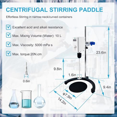 محرك علوي للمختبر الرقمي، السرعة 100-2000 دورة في الدقيقة، الحد الأقصى لعزم الدوران 20 نيوتن سم، الحد الأقصى للزوجة 10000 مليباس، 10 لتر (H₂O)، خلاط معمل مع حماية من الحمل الزائد، خلاط علوي مع حامل دعم وقضيب تحريك PTFE، 110-220 فولت in Kuwait