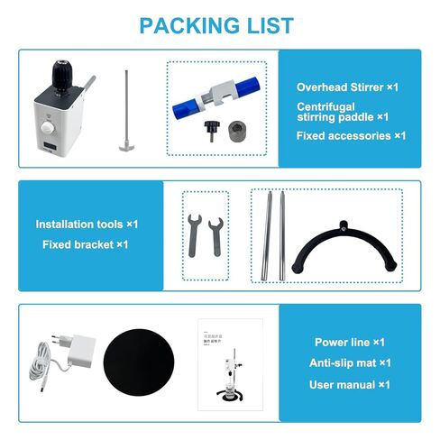 محرك علوي للمختبر الرقمي، السرعة 100-2000 دورة في الدقيقة، الحد الأقصى لعزم الدوران 20 نيوتن سم، الحد الأقصى للزوجة 10000 مليباس، 10 لتر (H₂O)، خلاط معمل مع حماية من الحمل الزائد، خلاط علوي مع حامل دعم وقضيب تحريك PTFE، 110-220 فولت in Kuwait