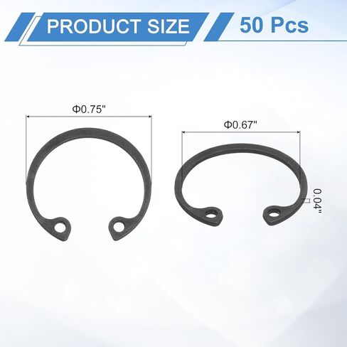 uxcell 50Pcs 11/16" Internal Retaining Ring Circlip, 65 Mn Spring Steel Internal Circlip Snap Rings C-Clips for Grooved Shafts Studs, Black in Saudi Arabia