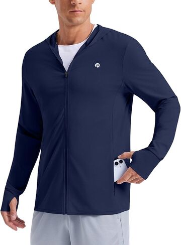 PINSPARK Men's UPF50+ Full Zip Outdoor Hoodies Lightweight Sun Protection Long Sleeve Jacket for Fishing Hiking with Pockets in Kuwait