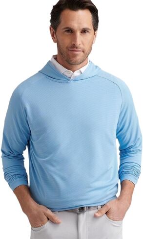 PETER MILLAR Men's Pine Sugar Stripe Performance Hoodie, Evening Tide, Large in Kuwait