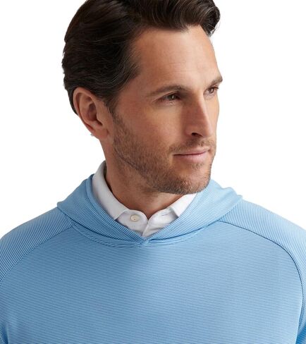 PETER MILLAR Men's Pine Sugar Stripe Performance Hoodie, Evening Tide, Large in Kuwait