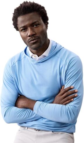 PETER MILLAR Men's Pine Sugar Stripe Performance Hoodie, Evening Tide, Large in Kuwait