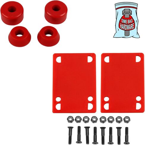 Dime Bag Skateboard Bushings (for 2 Trucks) + Red Riser Pads and 1" Phillips Hardware (96A Red) in Kuwait