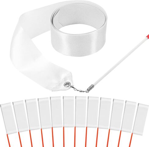 12 قطعة من أشرطة الرقص البيضاء، ملحقات الرابع من يوليو، عصا راقصة شريط الثناء للأطفال دانزا كريستيانا الجمباز راقصة الباليه لتزيين حفلات أعياد الميلاد in Kuwait