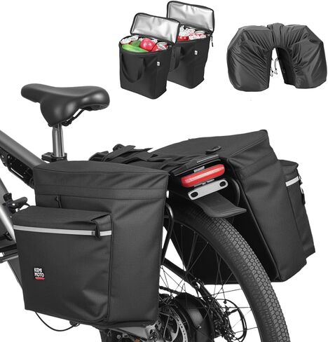 KEMIMOTO Bike Panniers 3 في 1، حقيبة دراجة 34 لتر مع حزمتين تبريد معزولتين 9 لتر، حقيبة سرج الدراجة تتضمن غطاء مطر مقاوم للماء، ملحقات ركوب الدراجات للتخييم والتسوق وركوب الدراجات على الطرق، أسود in Saudi Arabia